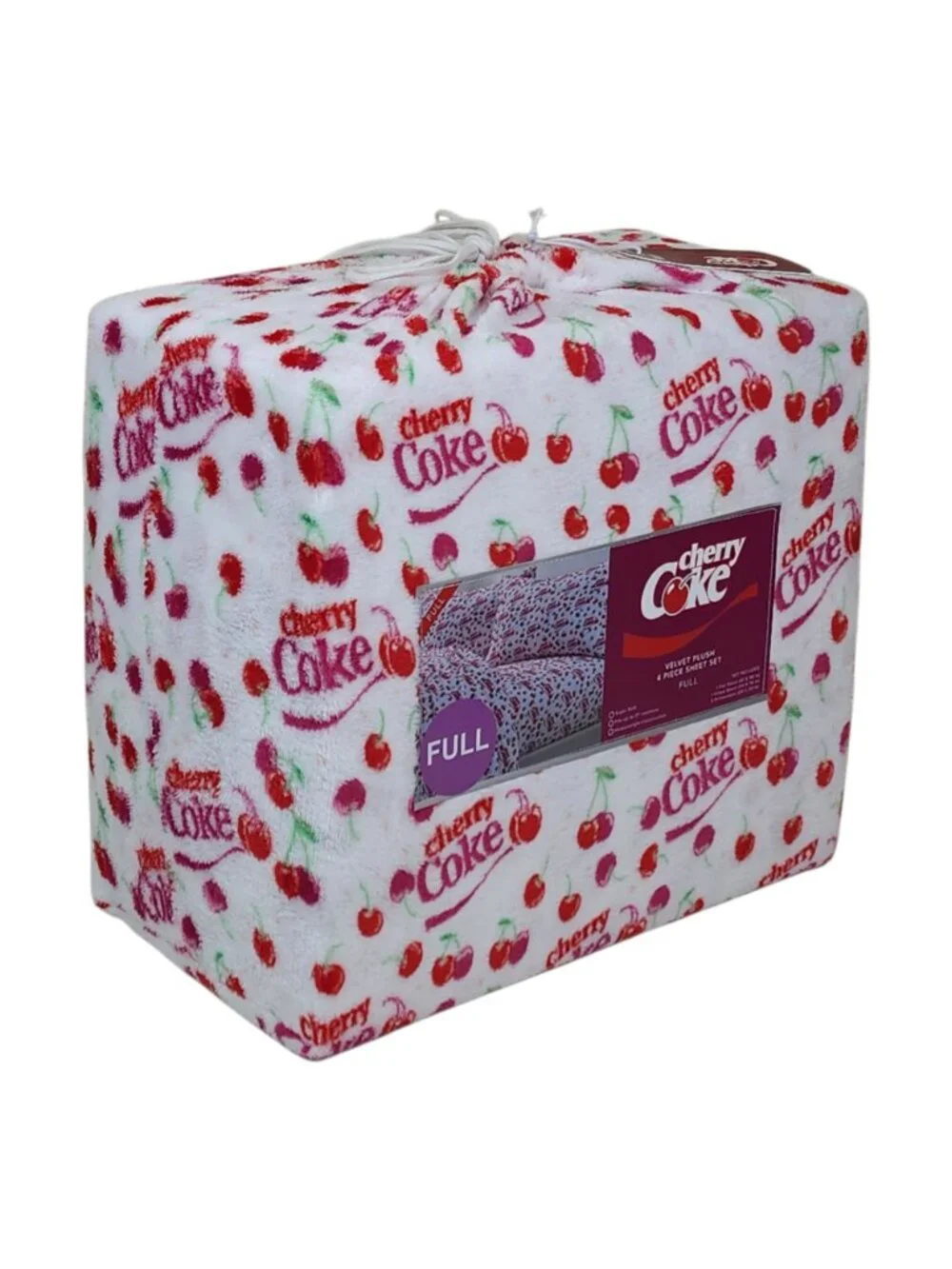 Cherry Coke Velvet Plush 4-Piece Sheet Set Full Double Super Soft Fit To 17